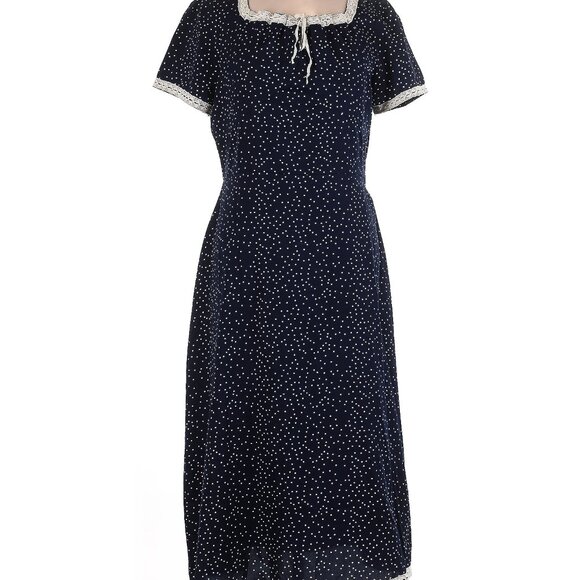Ivy City Co Libby Dress Blue Polka Dot Retro Midi Pinup Rockabilly 10 large whit - Picture 3 of 5
